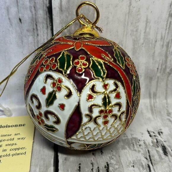 Chinese Cloisonné Copper Enamel inlaid Gold plated Christmas Ornament NEW - Picture 1 of 8